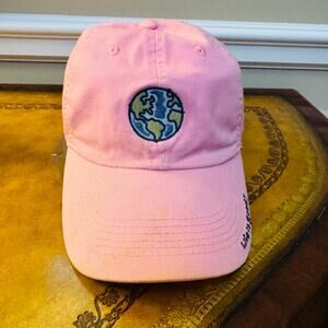 Life is Good World Globe Planet Earth Pink Embroidered Cotton Baseball Hat VTG